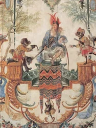 Chantilly, Schloss: Ein Detail der Dekoration in der Grande Singerie von Christophe Huet, 1737